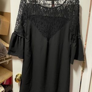 Black lace mini dress with bell sleeves size small